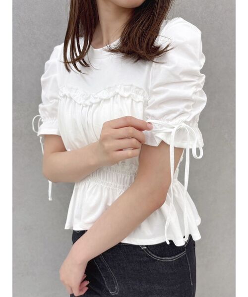 dazzlin(ダズリン)の「フリルギャザーデザインTシャツ(Tシャツ/カットソー・レディース・ピンク/ブラック/オフホワイト・FREE)」の2枚目の写真