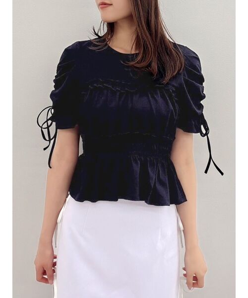 dazzlin(ダズリン)の「フリルギャザーデザインTシャツ(Tシャツ/カットソー・レディース・ピンク/ブラック/オフホワイト・FREE)」の3枚目の写真