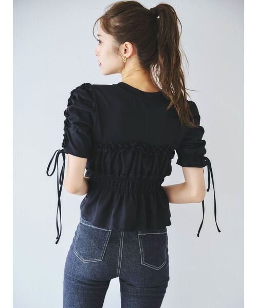 dazzlin(ダズリン)の「フリルギャザーデザインTシャツ(Tシャツ/カットソー・レディース・ピンク/ブラック/オフホワイト・FREE)」の6枚目の写真