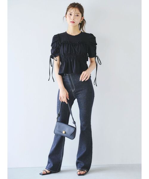 dazzlin(ダズリン)の「フリルギャザーデザインTシャツ(Tシャツ/カットソー・レディース・ピンク/ブラック/オフホワイト・FREE)」の7枚目の写真