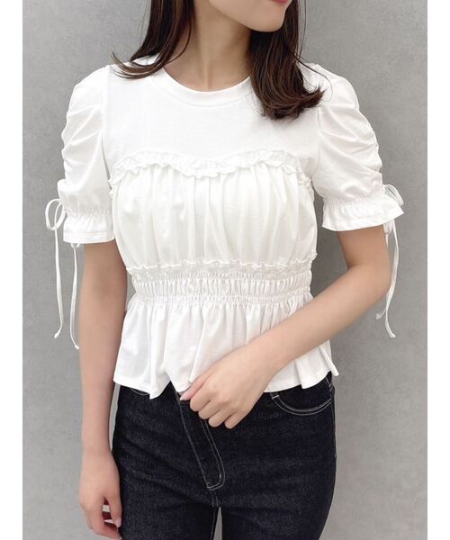 dazzlin(ダズリン)の「フリルギャザーデザインTシャツ(Tシャツ/カットソー・レディース・ピンク/ブラック/オフホワイト・FREE)」の8枚目の写真