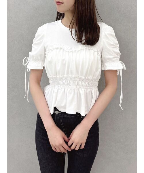 dazzlin(ダズリン)の「フリルギャザーデザインTシャツ(Tシャツ/カットソー・レディース・ピンク/ブラック/オフホワイト・FREE)」の9枚目の写真