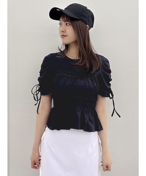 dazzlin(ダズリン)の「フリルギャザーデザインTシャツ(Tシャツ/カットソー・レディース・ピンク/ブラック/オフホワイト・FREE)」の14枚目の写真