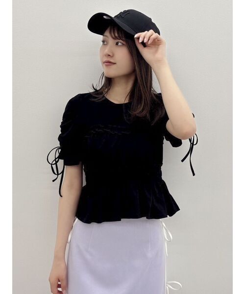 dazzlin(ダズリン)の「フリルギャザーデザインTシャツ(Tシャツ/カットソー・レディース・ピンク/ブラック/オフホワイト・FREE)」の15枚目の写真