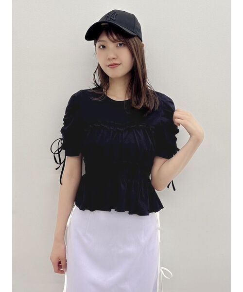 dazzlin(ダズリン)の「フリルギャザーデザインTシャツ(Tシャツ/カットソー・レディース・ピンク/ブラック/オフホワイト・FREE)」の16枚目の写真