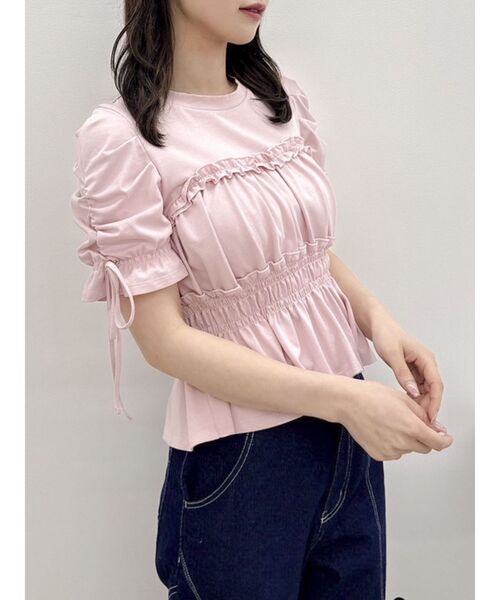 dazzlin(ダズリン)の「フリルギャザーデザインTシャツ(Tシャツ/カットソー・レディース・ピンク/ブラック/オフホワイト・FREE)」の22枚目の写真