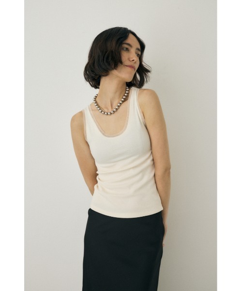 M_（エムアンダーバー）の「オーガニックコットン×リサイクルポリエステルチュールの2WAYタンクトップ（タンクトップ・レディース・ブラック/ライトベージュ/グリーン・FREE）」の15枚目の写真