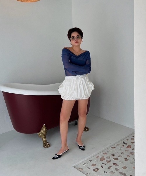 WONEM（ウォンエム）の「シアードレープオフショルトップス（Tシャツ/カットソー・レディース・ブラック/ピンク/ネイビー・FREE）」の9枚目の写真