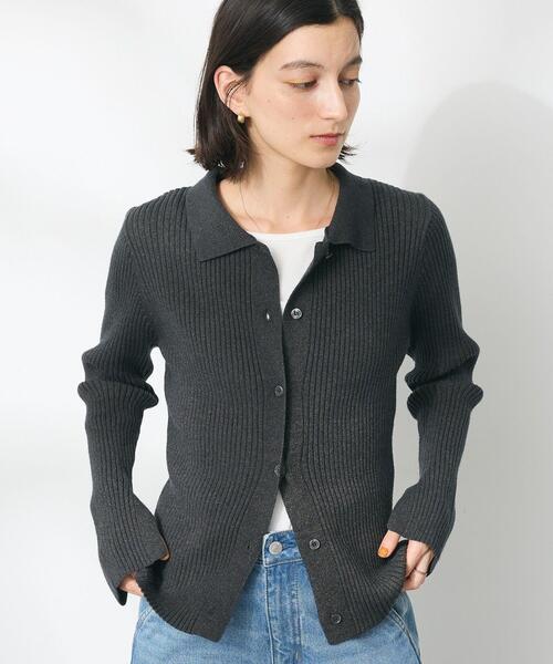 CRAFT STANDARD BOUTIQUE（クラフトスタンダードブティック）の「襟付きニットコンパクトカーディガン（カーディガン/ボレロ・レディース・ネイビー/ボルドー/グリーン/アイボリー/ブラック・FREE）」の4枚目の写真