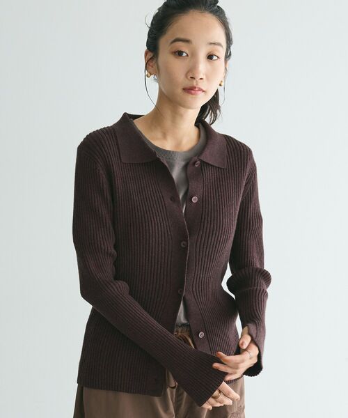 CRAFT STANDARD BOUTIQUE（クラフトスタンダードブティック）の「襟付きニットコンパクトカーディガン（カーディガン/ボレロ・レディース・ネイビー/ボルドー/グリーン/アイボリー/ブラック・FREE）」の5枚目の写真