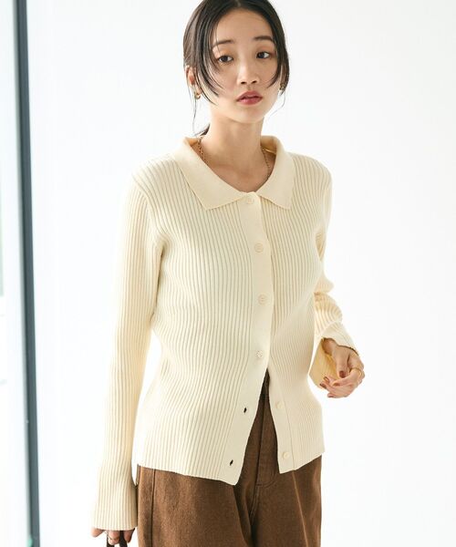 CRAFT STANDARD BOUTIQUE（クラフトスタンダードブティック）の「襟付きニットコンパクトカーディガン（カーディガン/ボレロ・レディース・ネイビー/ボルドー/グリーン/アイボリー/ブラック・FREE）」の6枚目の写真