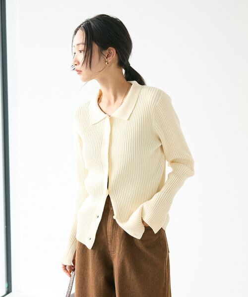 CRAFT STANDARD BOUTIQUE（クラフトスタンダードブティック）の「襟付きニットコンパクトカーディガン（カーディガン/ボレロ・レディース・ネイビー/ボルドー/グリーン/アイボリー/ブラック・FREE）」の7枚目の写真