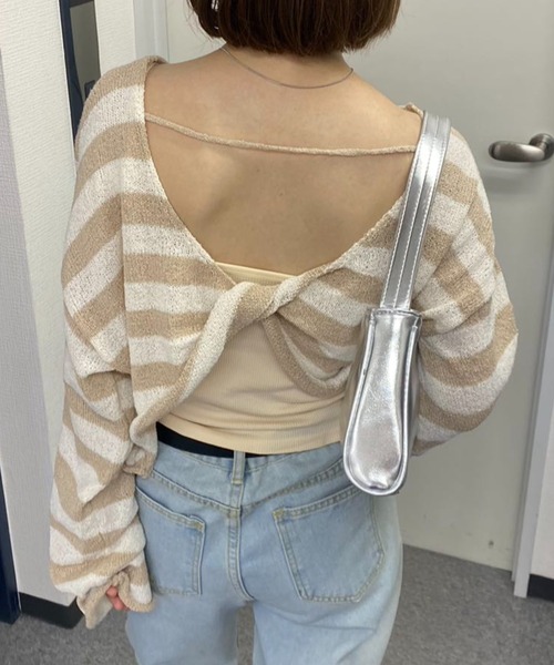 mebole(メボレ)の「ねじれデザイン ストライプセーター(ニット/セーター・レディース・ベージュ/ネイビー/ブラック・FREE)」の3枚目の写真