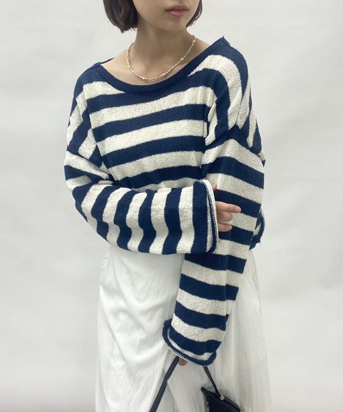mebole(メボレ)の「ねじれデザイン ストライプセーター(ニット/セーター・レディース・ベージュ/ネイビー/ブラック・FREE)」の6枚目の写真