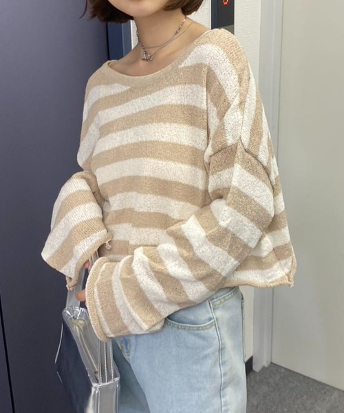 mebole(メボレ)の「ねじれデザイン ストライプセーター(ニット/セーター・レディース・ベージュ/ネイビー/ブラック・FREE)」の17枚目の写真