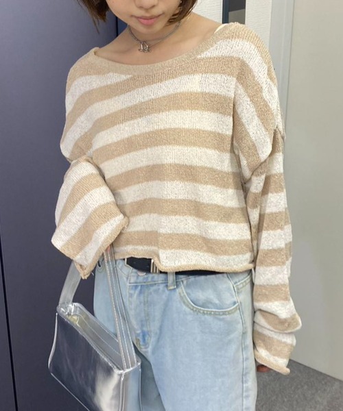 mebole(メボレ)の「ねじれデザイン ストライプセーター(ニット/セーター・レディース・ベージュ/ネイビー/ブラック・FREE)」の18枚目の写真