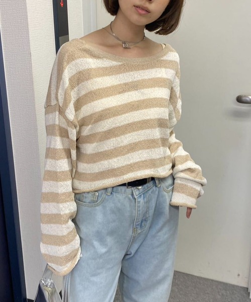 mebole(メボレ)の「ねじれデザイン ストライプセーター(ニット/セーター・レディース・ベージュ/ネイビー/ブラック・FREE)」の19枚目の写真