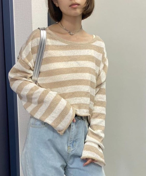 mebole(メボレ)の「ねじれデザイン ストライプセーター(ニット/セーター・レディース・ベージュ/ネイビー/ブラック・FREE)」の15枚目の写真