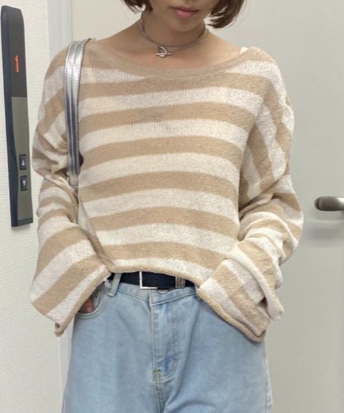 mebole(メボレ)の「ねじれデザイン ストライプセーター(ニット/セーター・レディース・ベージュ/ネイビー/ブラック・FREE)」の16枚目の写真
