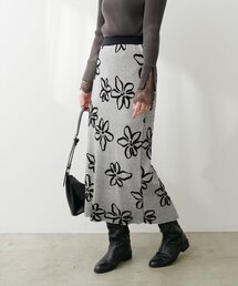 アート花柄ジャガードニットタイトスカート
