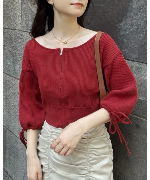 Cherie chuu(シェリーチュウ)の「【Cherie chuu】ダブルジップニット(ニット/セーター・レディース・ピンク/レッド/アイボリー/ブラック・FREE)」の21枚目の写真