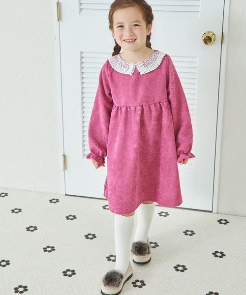 pairmanon（ペアマノン）の「レース衿 コーデュロイ 長袖 ワンピース（ワンピース・キッズ・パープル/モカ/ベージュ/テラコッタ・130/120/110/140/100/150/90）」の4枚目の写真