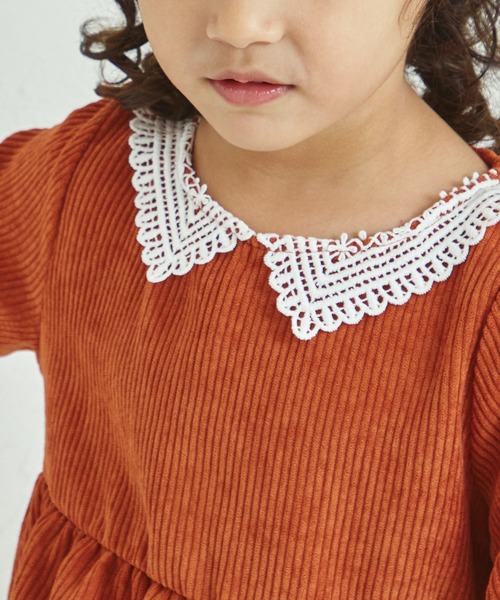 pairmanon（ペアマノン）の「レース衿 コーデュロイ 長袖 ワンピース（ワンピース・キッズ・パープル/モカ/ベージュ/テラコッタ・130/120/110/140/100/150/90）」の7枚目の写真