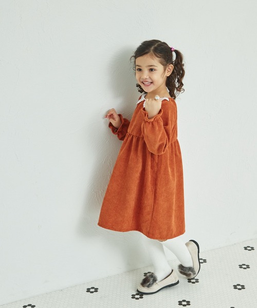 pairmanon（ペアマノン）の「レース衿 コーデュロイ 長袖 ワンピース（ワンピース・キッズ・パープル/モカ/ベージュ/テラコッタ・130/120/110/140/100/150/90）」の8枚目の写真