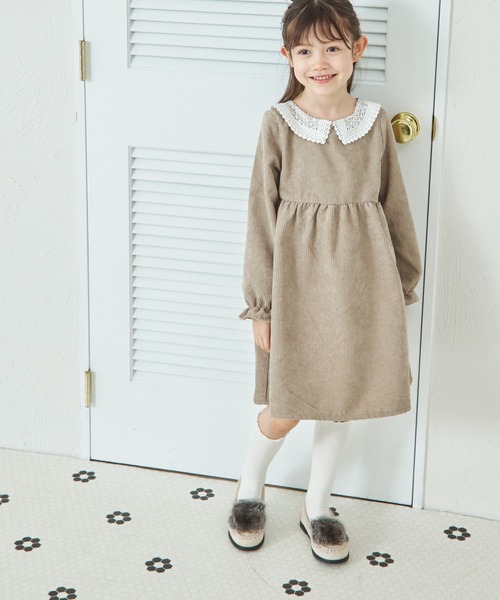 pairmanon（ペアマノン）の「レース衿 コーデュロイ 長袖 ワンピース（ワンピース・キッズ・パープル/モカ/ベージュ/テラコッタ・130/120/110/140/100/150/90）」の9枚目の写真