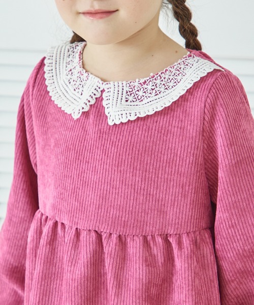 pairmanon（ペアマノン）の「レース衿 コーデュロイ 長袖 ワンピース（ワンピース・キッズ・パープル/モカ/ベージュ/テラコッタ・130/120/110/140/100/150/90）」の12枚目の写真