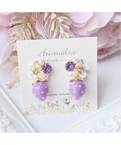 tone（トーン）の「【Arivenalice】全11色 milky strawberry フラワービジュー イヤリング(MA)（イヤリング・レディース・ブルー系その他/ホワイト/ブルー/オレンジ/ブラウン/グリーン/ピンク/レッド/パープル/イエロー/ブラック・FREE）」の7枚目の写真
