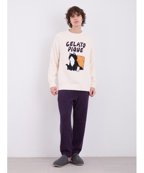 gelato pique(ジェラートピケ)の「【HOMME】ベビモコキャットジャガードプルオーバー(ルームウェア/パジャマ・メンズ・アイボリー/ダークグレー・MEDIUM/LARGE)」の4枚目の写真