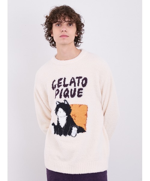 gelato pique(ジェラートピケ)の「【HOMME】ベビモコキャットジャガードプルオーバー(ルームウェア/パジャマ・メンズ・アイボリー/ダークグレー・MEDIUM/LARGE)」の8枚目の写真