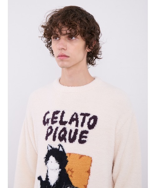 gelato pique(ジェラートピケ)の「【HOMME】ベビモコキャットジャガードプルオーバー(ルームウェア/パジャマ・メンズ・アイボリー/ダークグレー・MEDIUM/LARGE)」の12枚目の写真