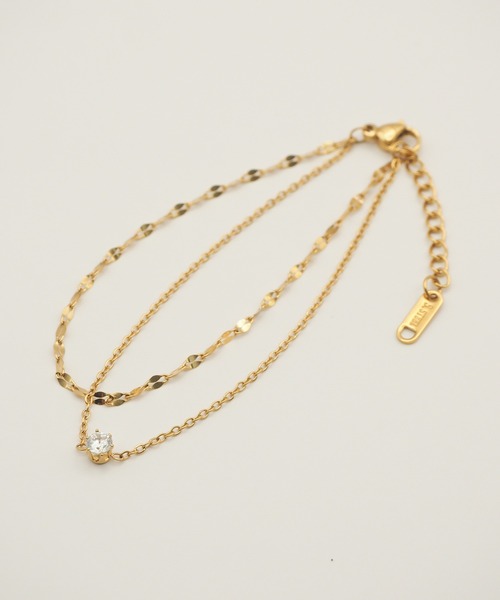 ciite' surgical stainless(シーテサージカルステンレス)の「【 金属アレルギー対応 】 ビジュー 2連チェーンブレスレット サージカルステンレス(ブレスレット・レディース・シルバー/ゴールド/ピンクゴールド・FREE)」の6枚目の写真