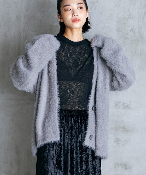 LIENCOEUR(リアンクール)の「シャギーオーバーカーデ(カーディガン/ボレロ・レディース・ダークグレー/ライトグレー/ブラック・FREE)」の1枚目の写真