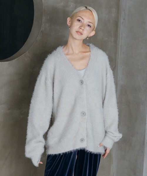 LIENCOEUR(リアンクール)の「シャギーオーバーカーデ(カーディガン/ボレロ・レディース・ダークグレー/ライトグレー/ブラック・FREE)」の8枚目の写真