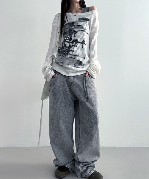 MEMECLE(メメクル)の「【 MEMECLE / メメクル 】2way グラフィック ボートネック オフショル カットソー(Tシャツ/カットソー・レディース・ブルー/ホワイト・M/S)」の11枚目の写真