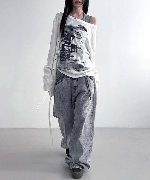 MEMECLE(メメクル)の「【 MEMECLE / メメクル 】2way グラフィック ボートネック オフショル カットソー(Tシャツ/カットソー・レディース・ブルー/ホワイト・M/S)」の9枚目の写真