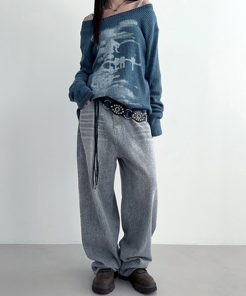 MEMECLE(メメクル)の「【 MEMECLE / メメクル 】2way グラフィック ボートネック オフショル カットソー(Tシャツ/カットソー・レディース・ブルー/ホワイト・M/S)」の14枚目の写真