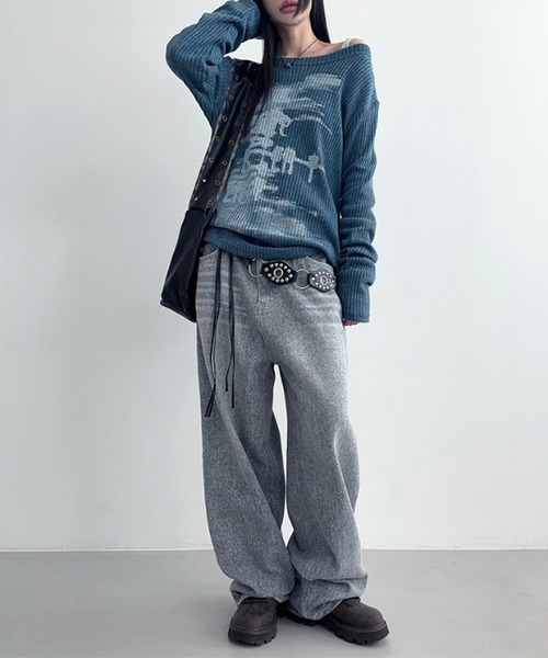 MEMECLE(メメクル)の「【 MEMECLE / メメクル 】2way グラフィック ボートネック オフショル カットソー(Tシャツ/カットソー・レディース・ブルー/ホワイト・M/S)」の8枚目の写真