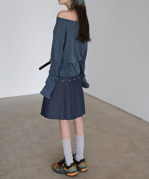 MEMECLE(メメクル)の「【 MEMECLE / メメクル 】2way グラフィック ボートネック オフショル カットソー(Tシャツ/カットソー・レディース・ブルー/ホワイト・M/S)」の7枚目の写真