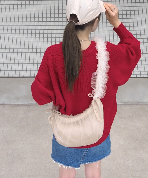 minia(ミニア)の「フリルショルダーシアーバッグ(ショルダーバッグ・レディース・アイボリー/ブラック/パープル/ベージュ・FREE)」の3枚目の写真