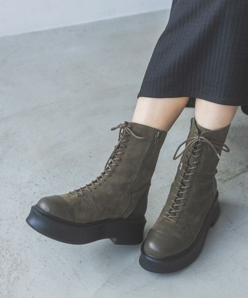 JEANASIS（ジーナシス）の「キリカエレースアップブーツ/253459（ブーツ・レディース・カーキ/ブラック・MEDIUM/LARGE）」の2枚目の写真