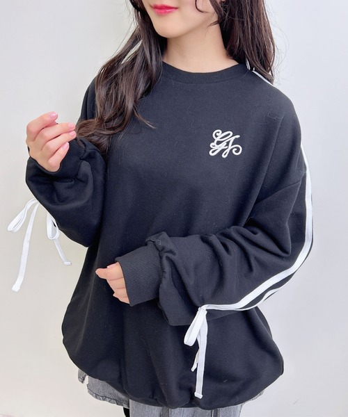 INGNI（イング）の「袖テープライン＆リボンスウェットチュニック（スウェット・レディース・ホワイト×ブラック/グレー×ホワイト/ブラック×ホワイト・M）」の11枚目の写真