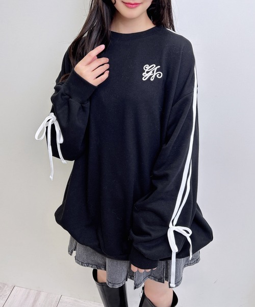 INGNI（イング）の「袖テープライン＆リボンスウェットチュニック（スウェット・レディース・ホワイト×ブラック/グレー×ホワイト/ブラック×ホワイト・M）」の12枚目の写真