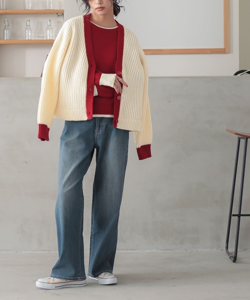 n'OrLABEL(ノアールレーベル)の「配色クルーネックニット(ニット/セーター・レディース・ブルー/グリーン/レッド・2/1)」の18枚目の写真