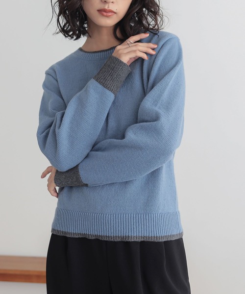 n'OrLABEL(ノアールレーベル)の「配色クルーネックニット(ニット/セーター・レディース・ブルー/グリーン/レッド・2/1)」の12枚目の写真