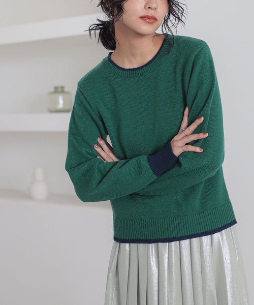 n'OrLABEL(ノアールレーベル)の「配色クルーネックニット(ニット/セーター・レディース・ブルー/グリーン/レッド・2/1)」の19枚目の写真