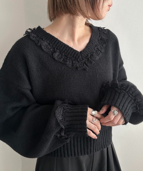 セール】フリルレースVニット【ZOZOTOWN限定アイテム】（ニット